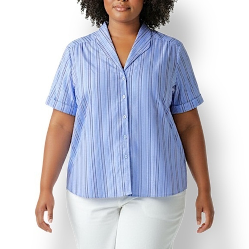 4/$20 Jaclyn Smith Metallic Striped Button-Front Short Sleeve Blouse XXL